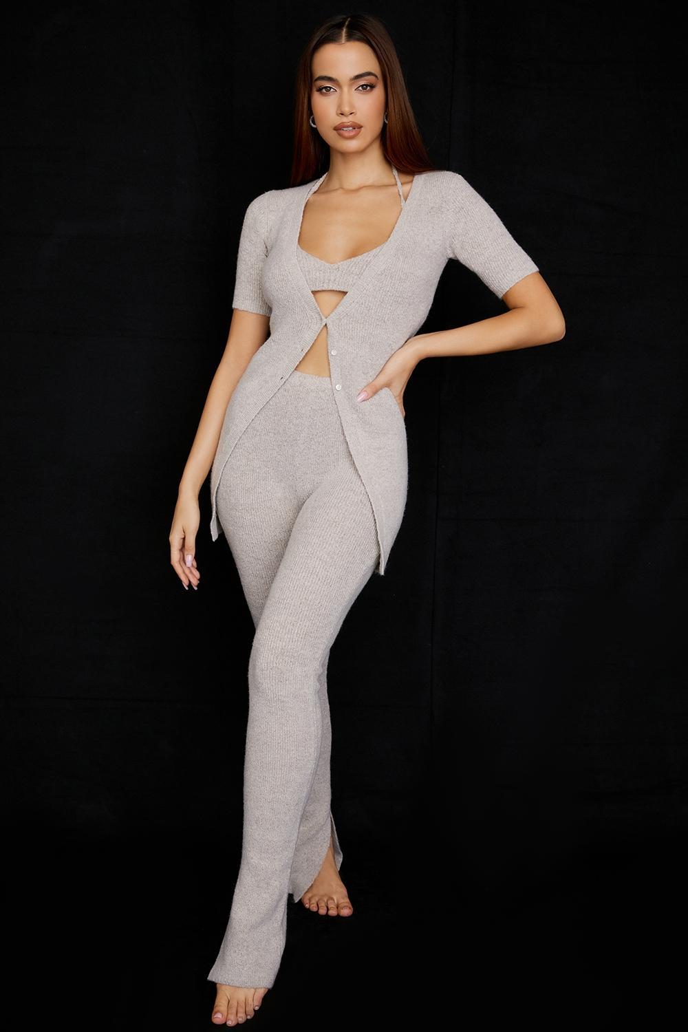 Opal Oatmeal Ribbed Knit Cardigan Product Image