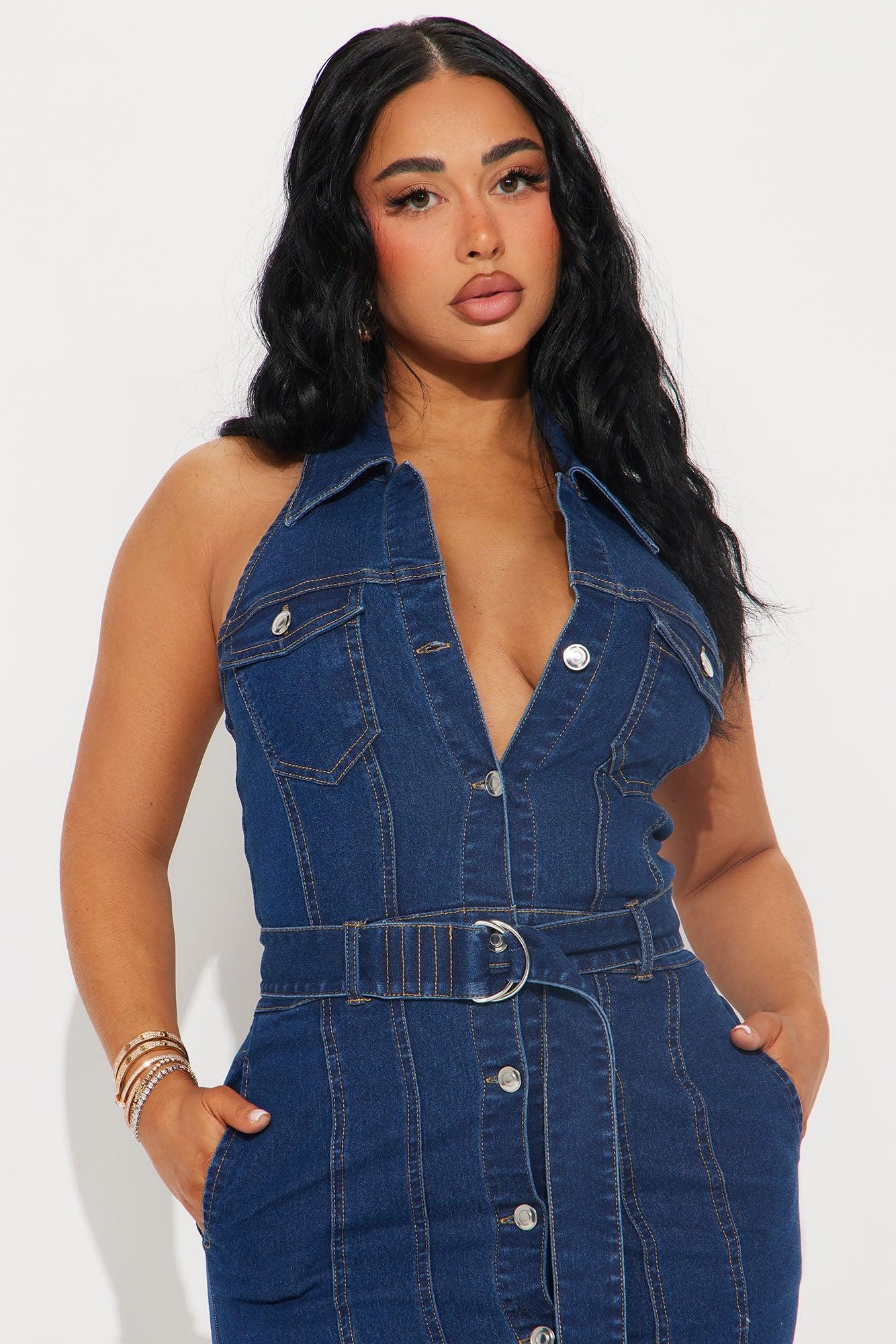 Erika Denim Midi Dress - Dark Wash Product Image