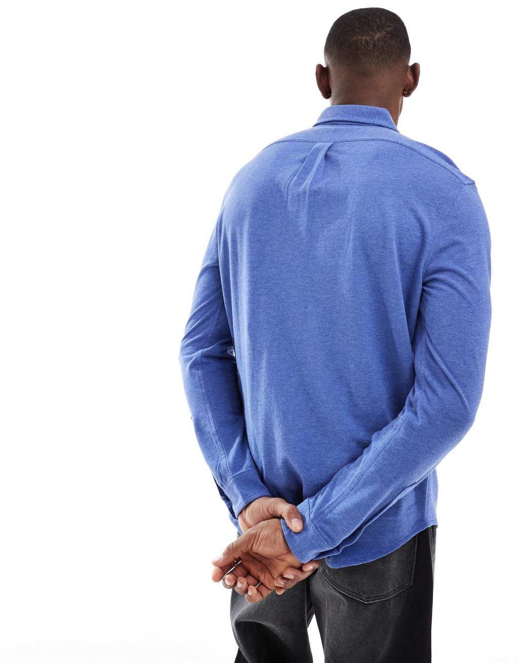 Polo Ralph Lauren icon logo pique shirt in blue heather Product Image
