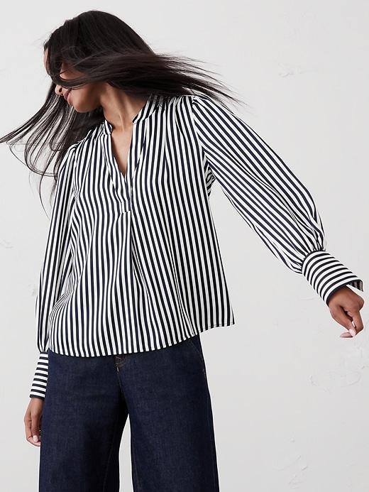 Crepe Volume-Sleeve Blouse Product Image