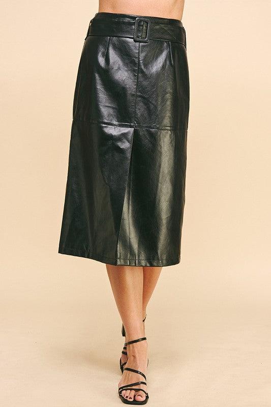 Belted Leather Midi Skirt Product Image