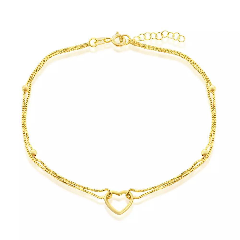 Argento Bella Sterling Silver Double Strand Heart Anklet, Womens Gold Tone Product Image