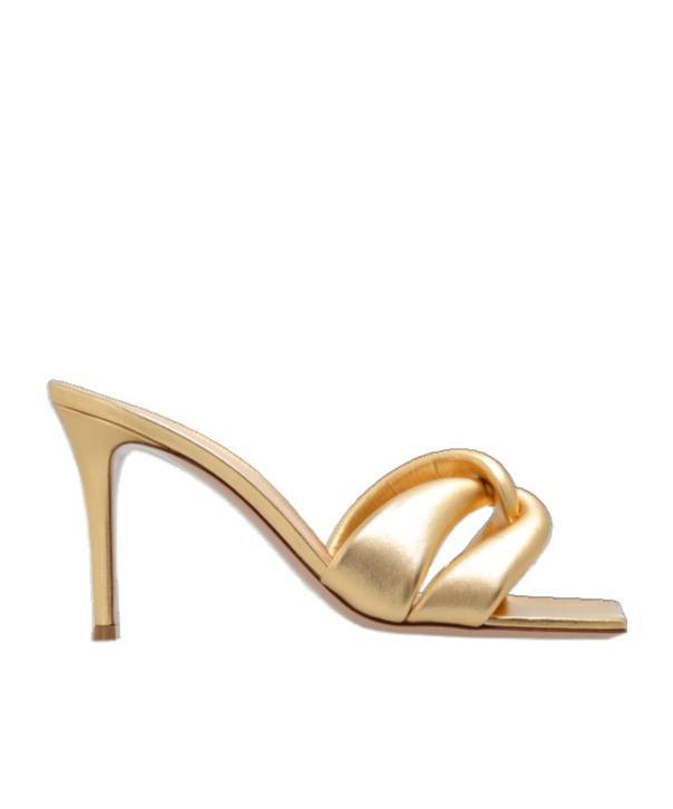 GIANVITO ROSSI Amour 85 Metallic Leather Mules In Gold Product Image