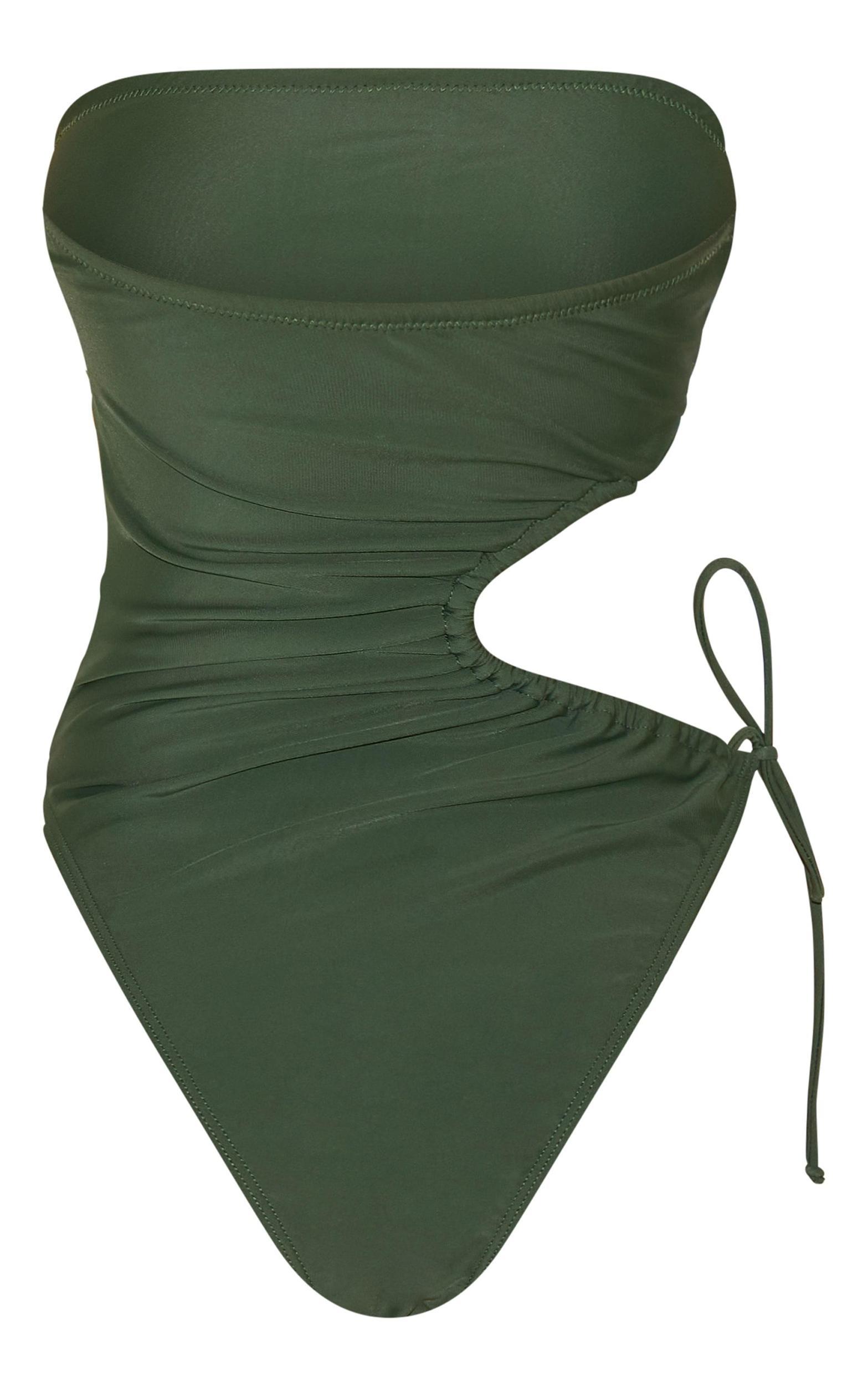 Khaki Bandeau Cut Out Tie Swimsuit Product Image