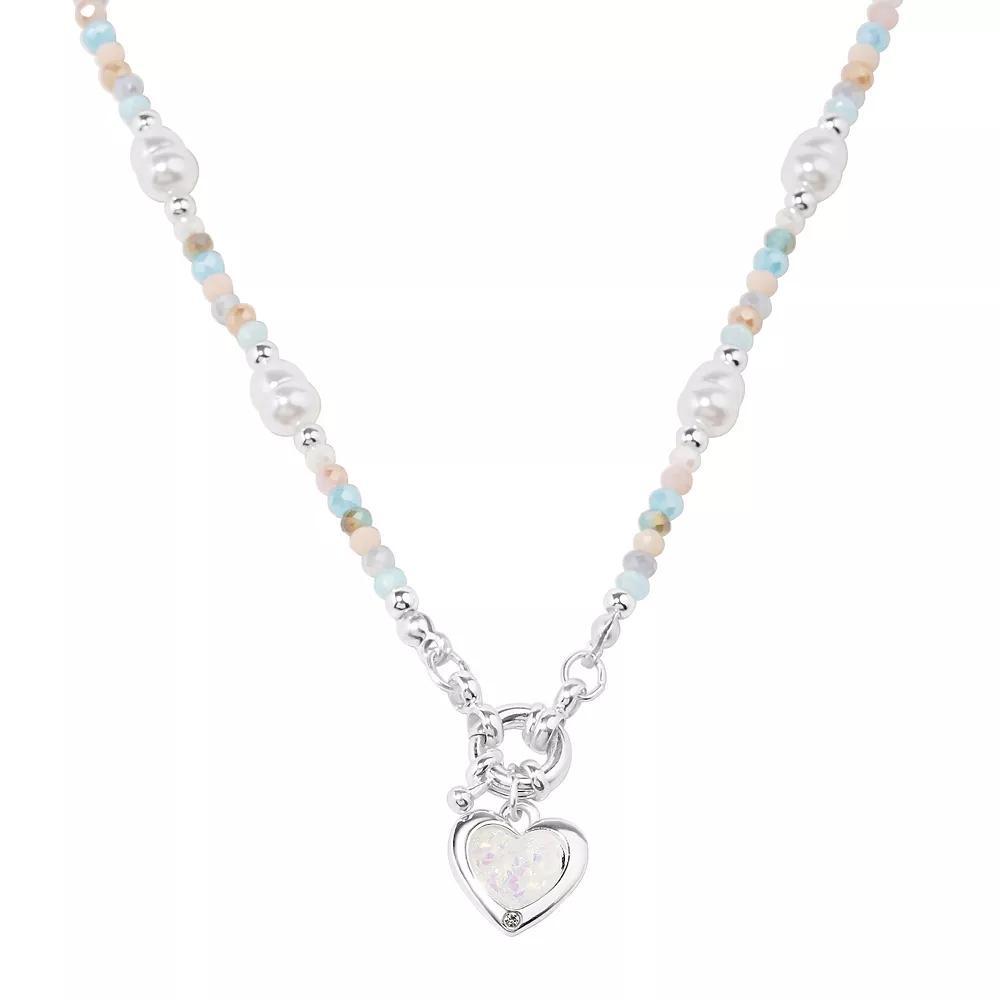 LC Lauren Conrad Sterling Silver Bead & Simulated Pearl Heart Pendant Necklace, Women's, Multi Product Image