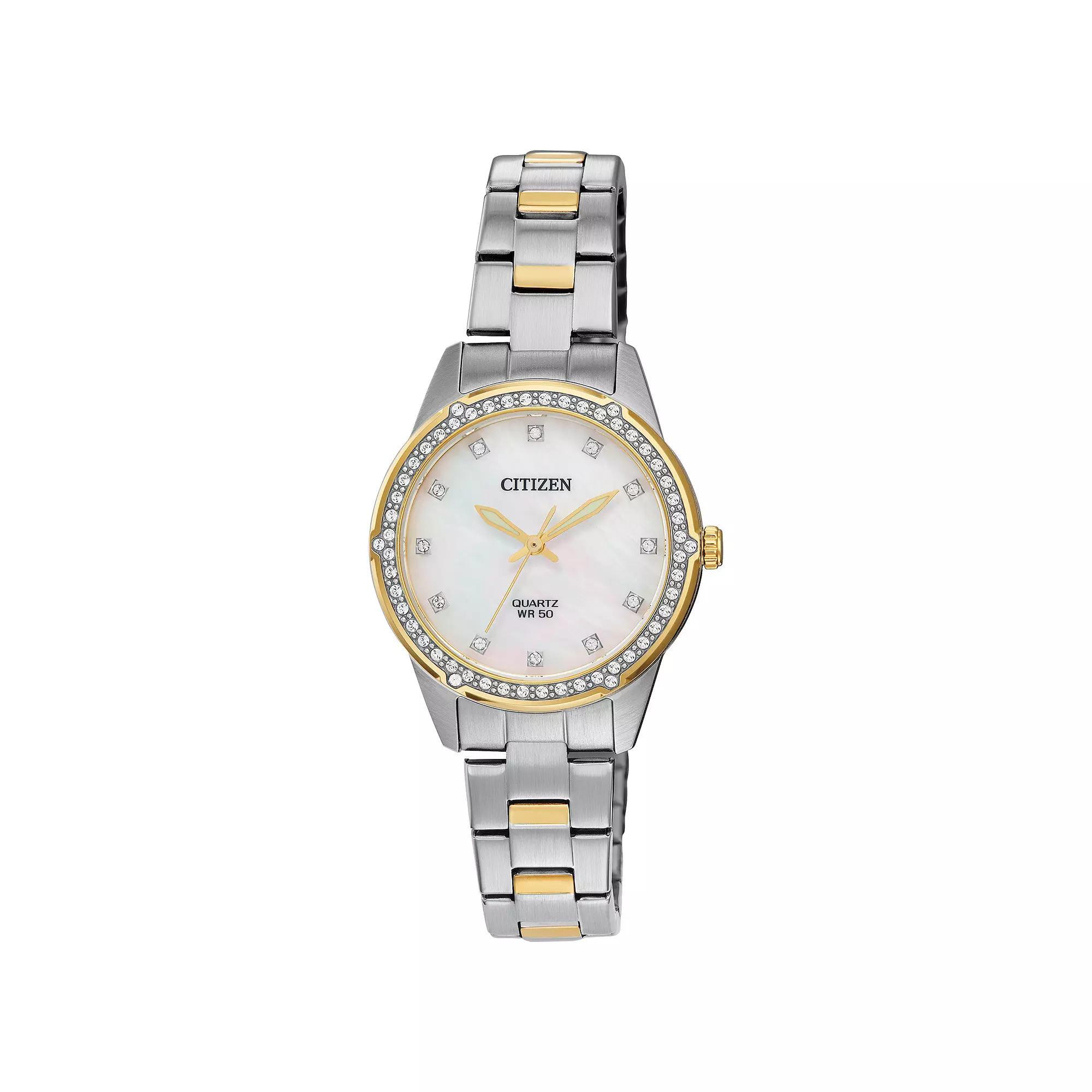Citizen Womens Crystal Accent Two Tone Stainless Steel Bracelet Watch Gold Silver Product Image