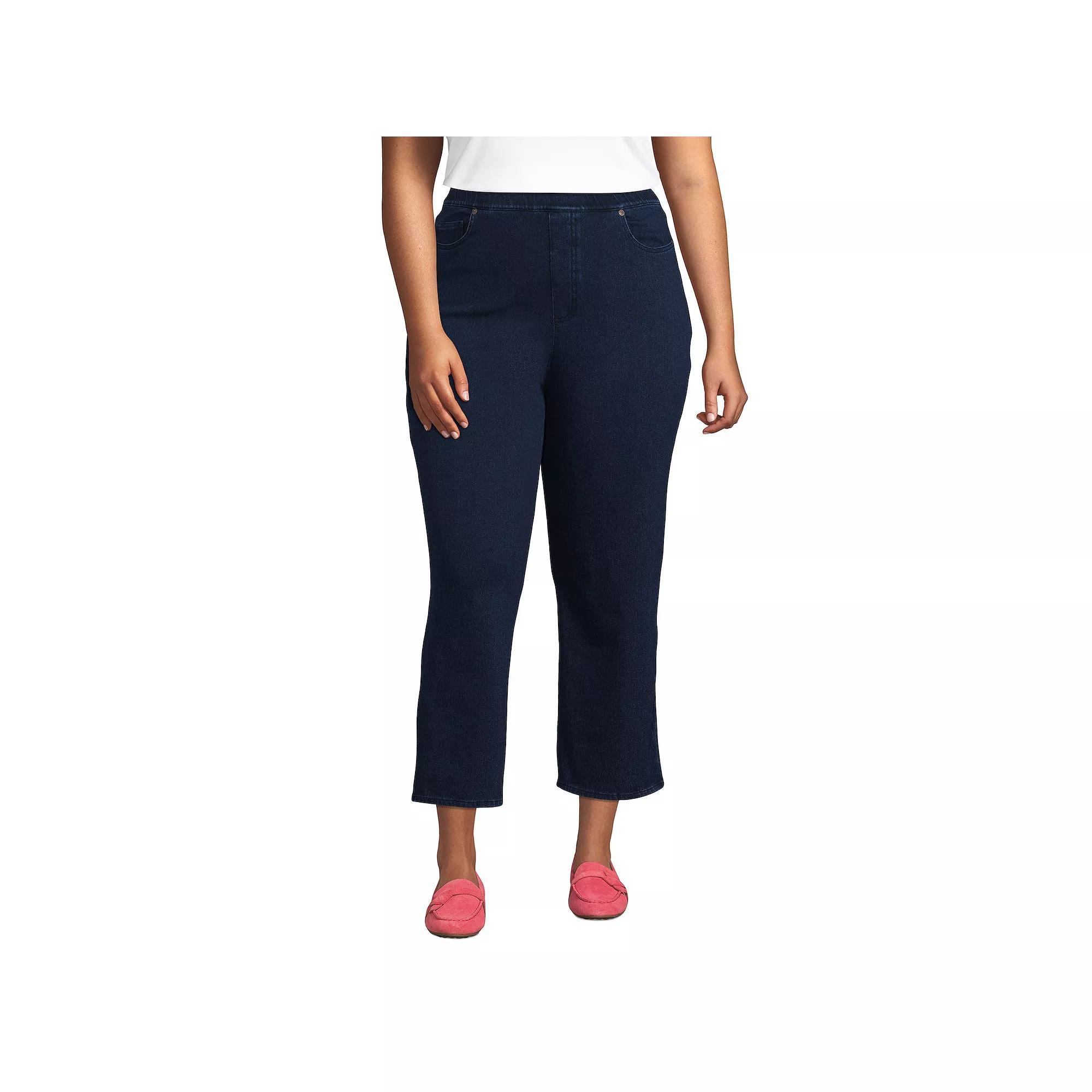 Plus Size Lands' End High Rise Pull On Denim Crop Pants, Women's, Size: 1XL, Medium  Blue Product Image