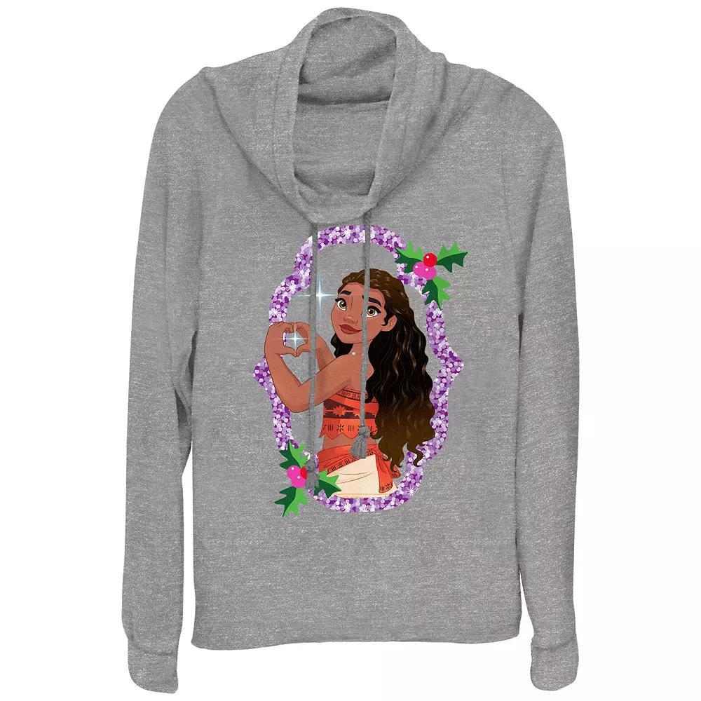 Disneys Moana Sparkling Christmas Wreath Womens Cowlneck Graphic Lightweight Long Sleeve Gray Grey Product Image