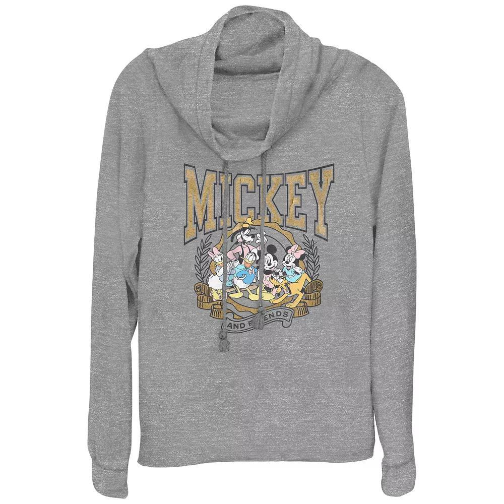 Disneys Mickey Mouse And Friends Crest Womens Cowlneck Graphic Lightweight Long Sleeve Gray Grey Product Image