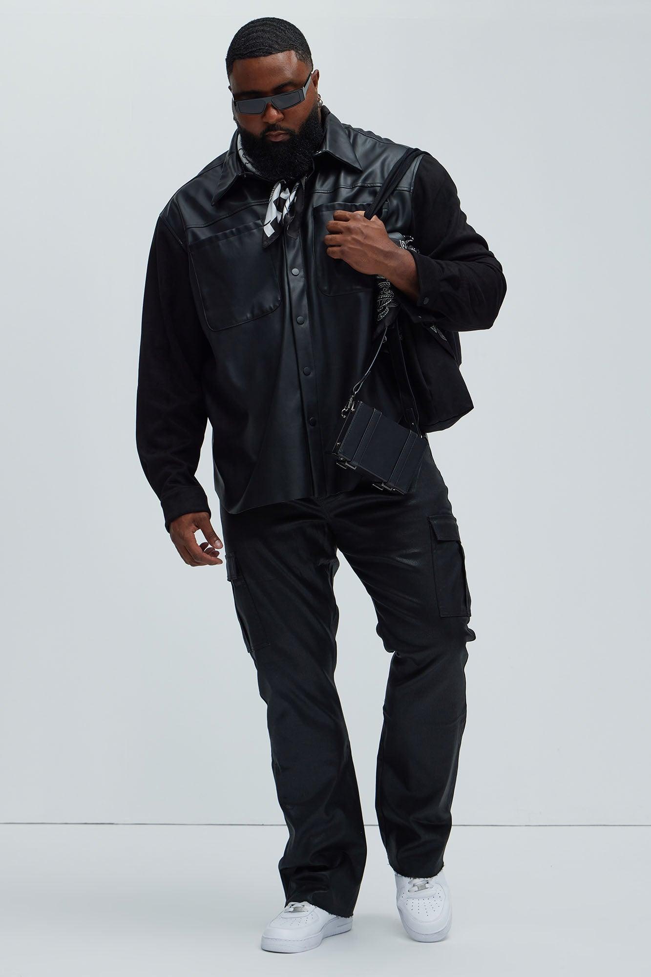 Better Be Cargo Waxed Skinny Flared Pants - Black Product Image