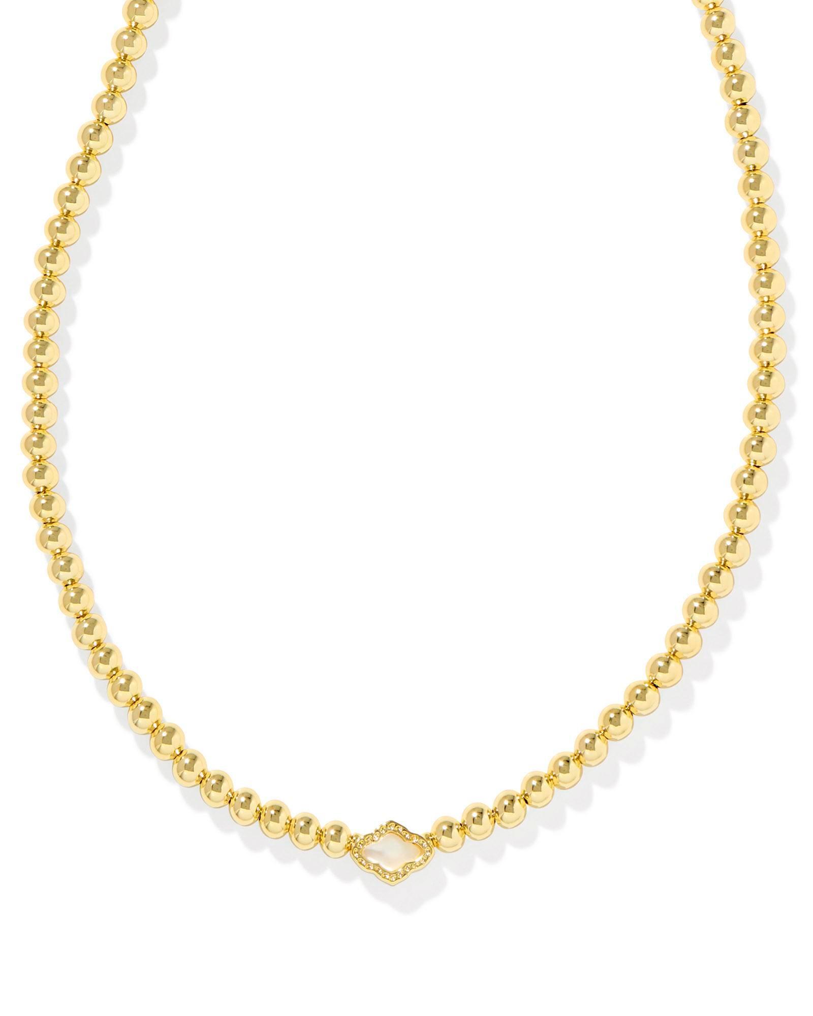 Abbie Gold Beaded Necklace in Azalea Illusion Product Image