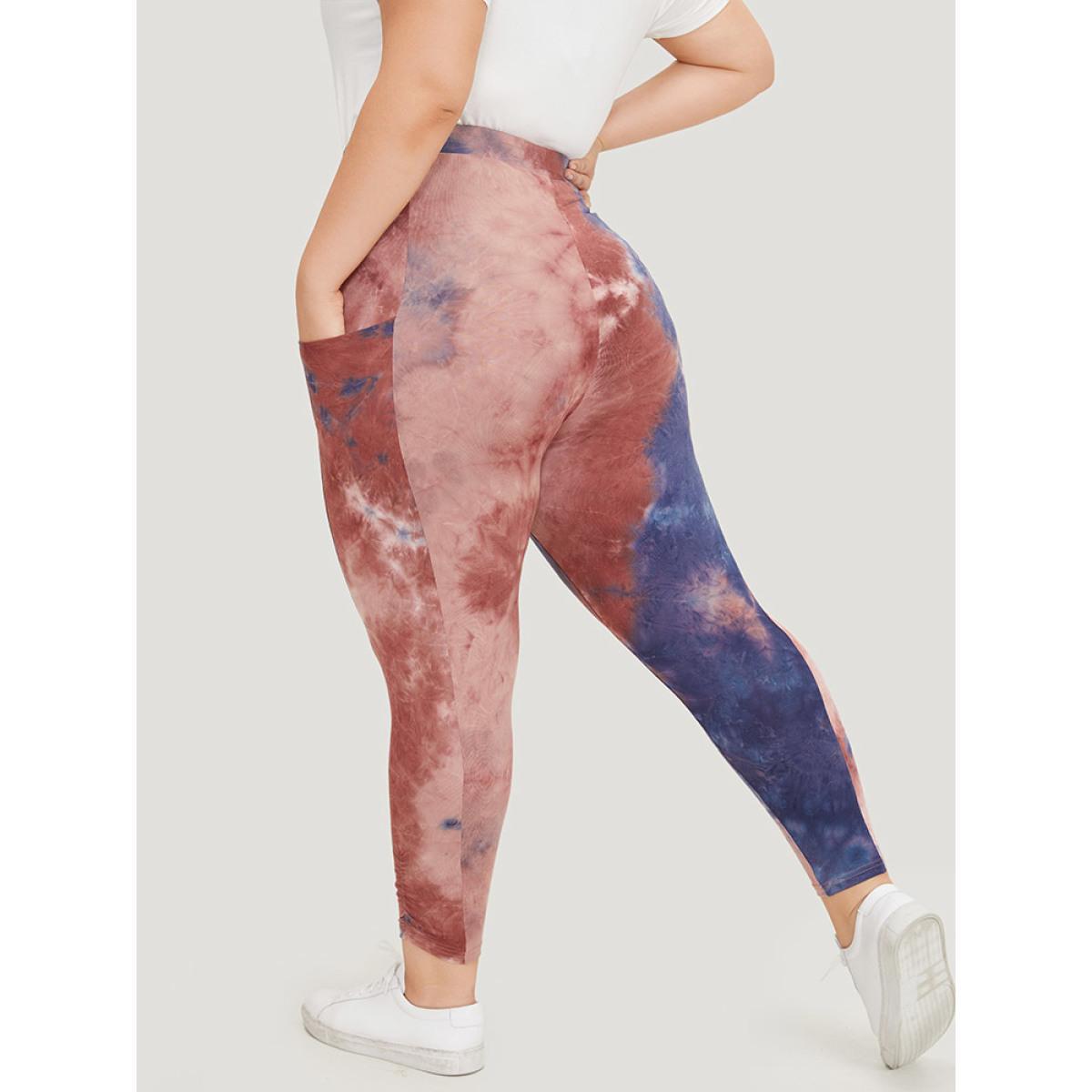 Plus Size Tie Dye Gathered Skinny Pocket Side Leggings Women Multicolor Casual High stretch Bodycon High Rise Dailywear Leggings BloomChic 18-20/2X Product Image