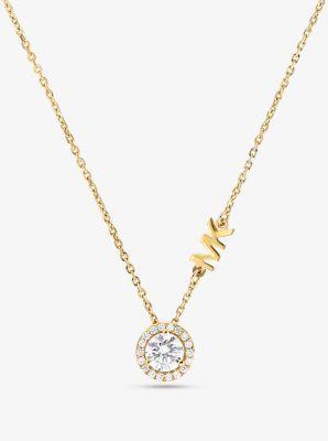 Precious Metal-Plated Sterling Silver Pavé Halo Necklace Product Image