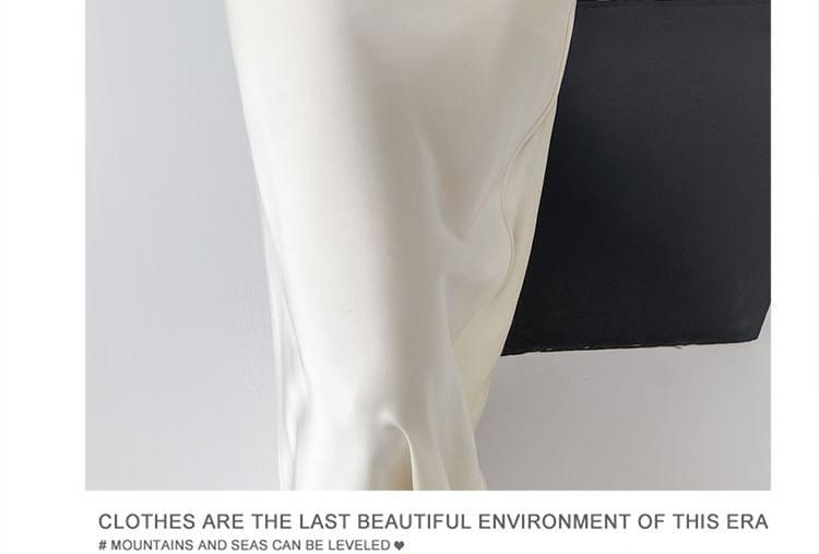 High Waist Plain Satin Maxi A-Line Skirt Product Image
