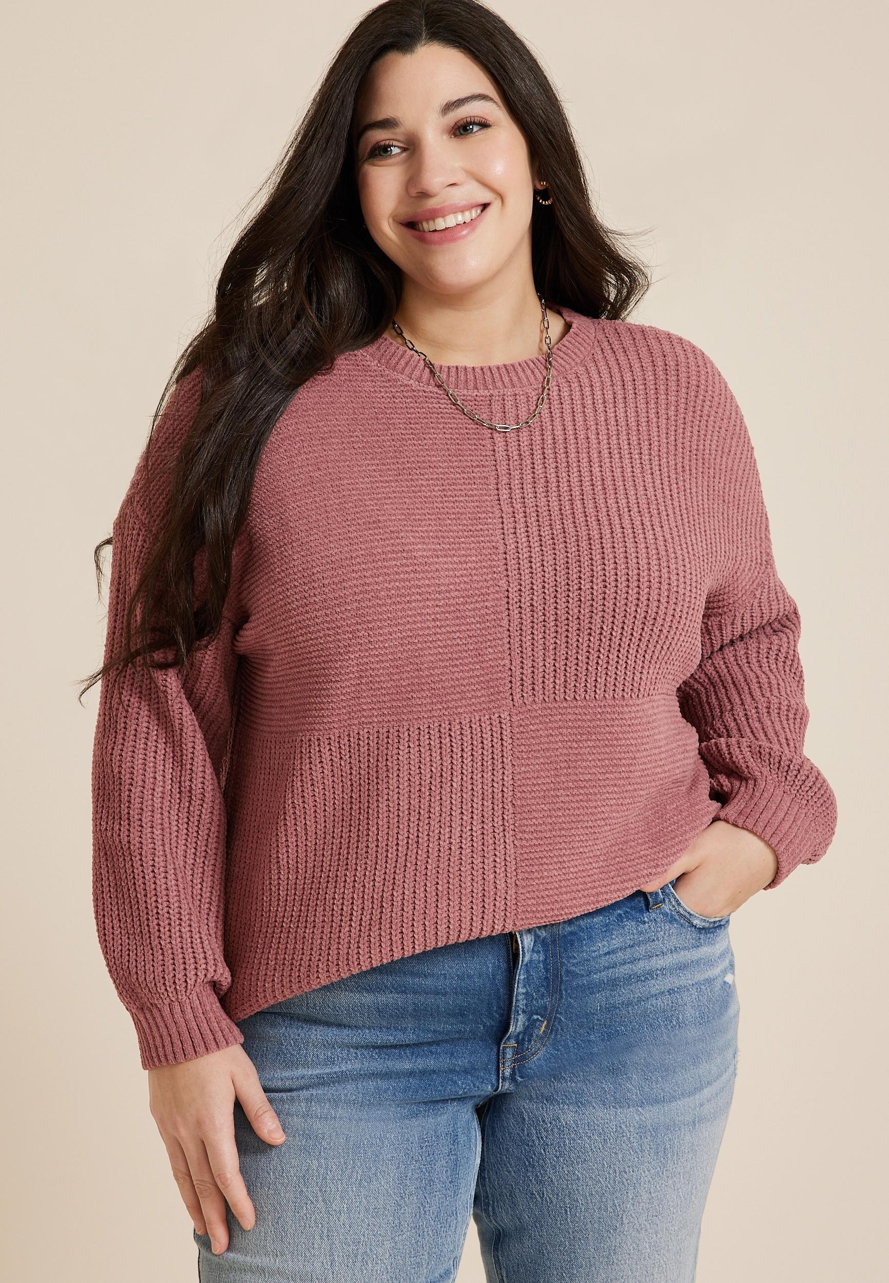Maurices Plus Size Womens Matte Chenille Checkerboard Sweater Gray Size 0X Product Image