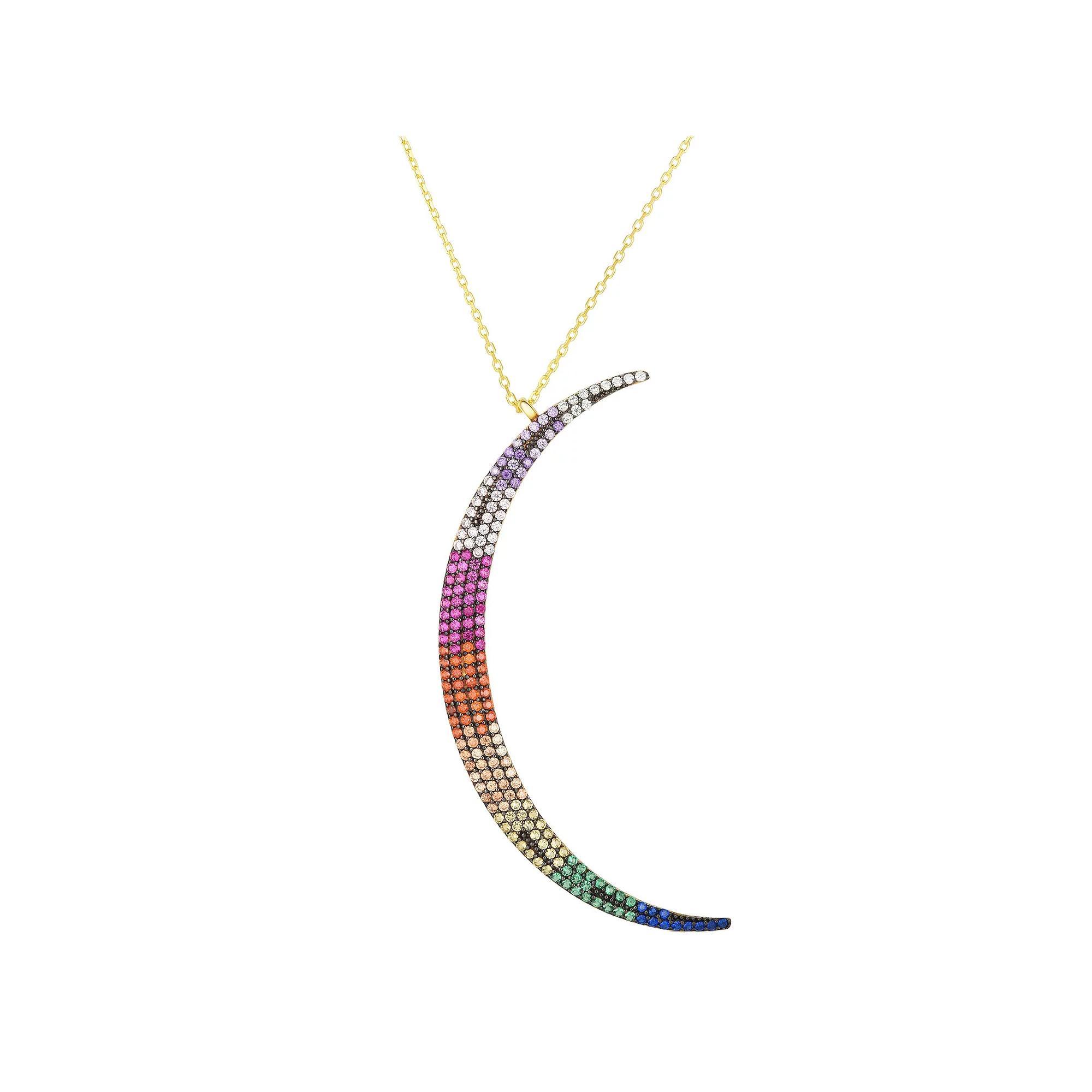 Sunkissed Sterling Pave Cubic Zirconia Crescent Moon Necklace, Womens Gold Tone White Product Image