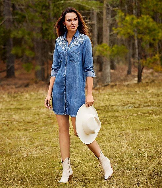 Reba Arizona Point Collar Long Sleeve Button Front Shirt Dress Product Image