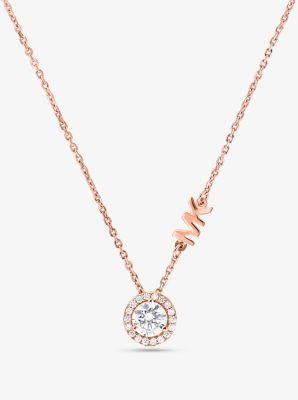 Precious Metal-Plated Sterling Silver Pavé Halo Necklace Product Image