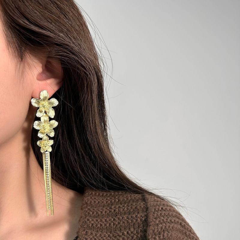 Floral Rhinestone Fringed Drop Earring Product Image