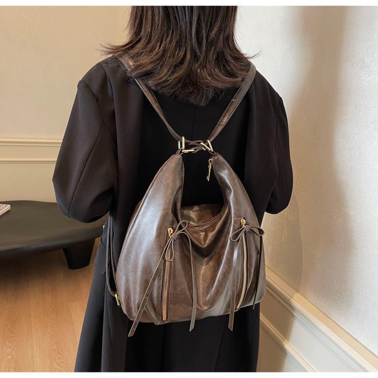 Faux Leather Ribbon Accent Shoulder Bag Product Image