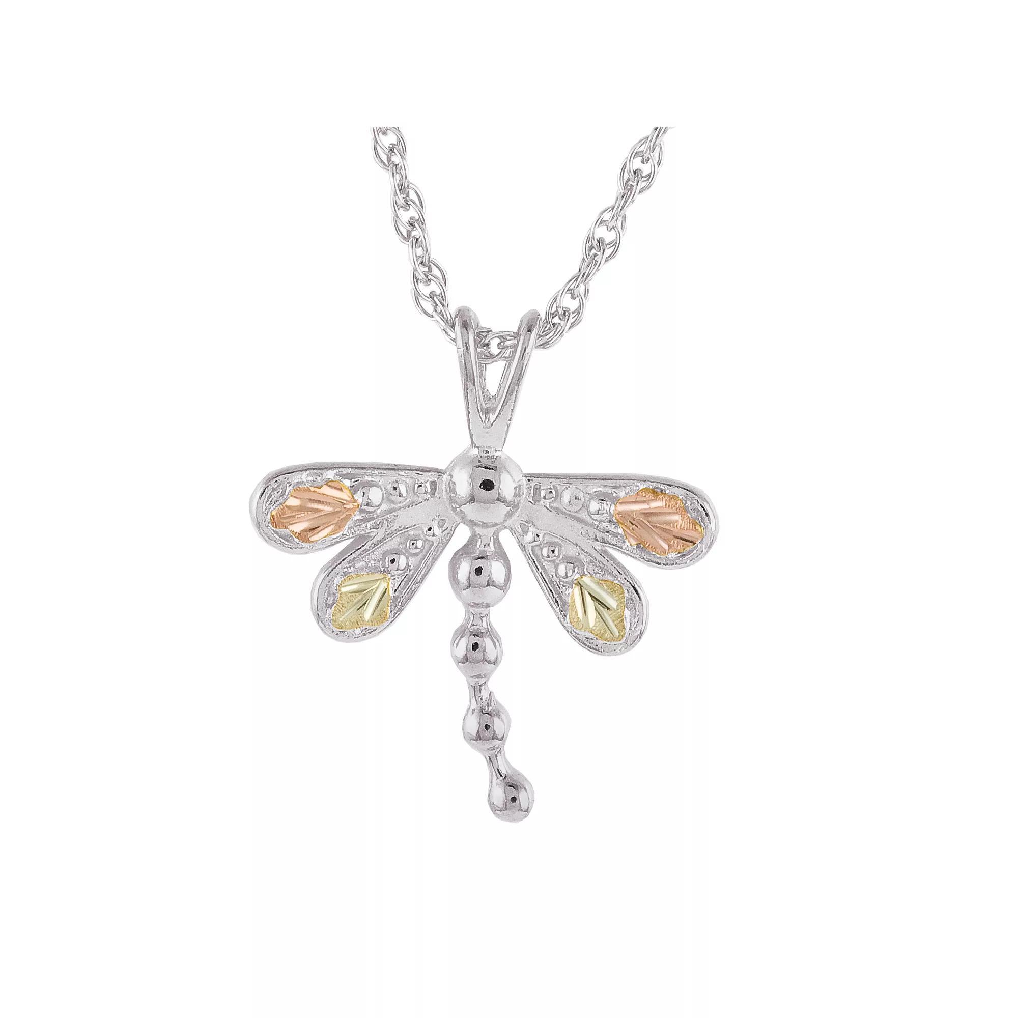 Black Hills Gold Tri-Tone Dragonfly Pendant Necklace in Sterling Silver, Women's, Size: 18" Product Image