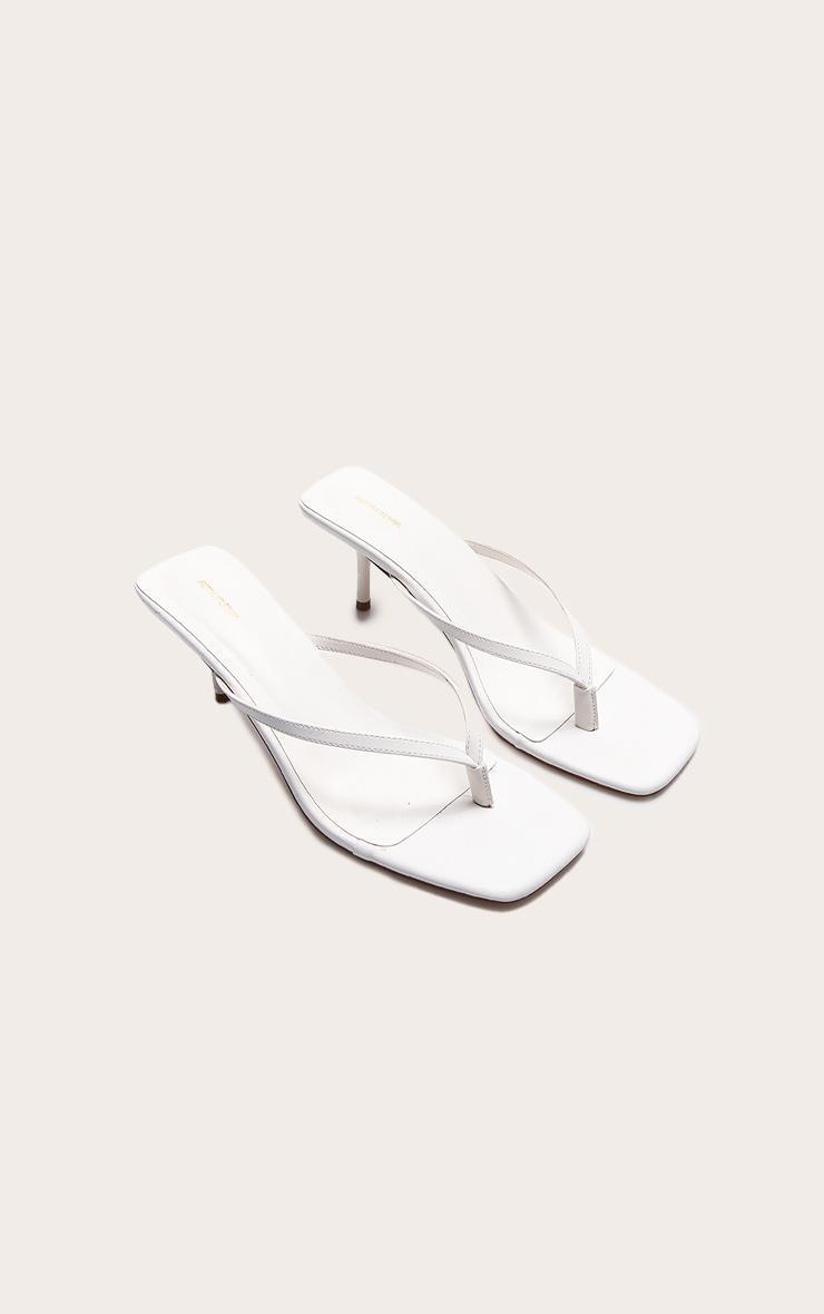 Cream Pu Square Toe Thong Mid Stiletto Heeled Mules Product Image