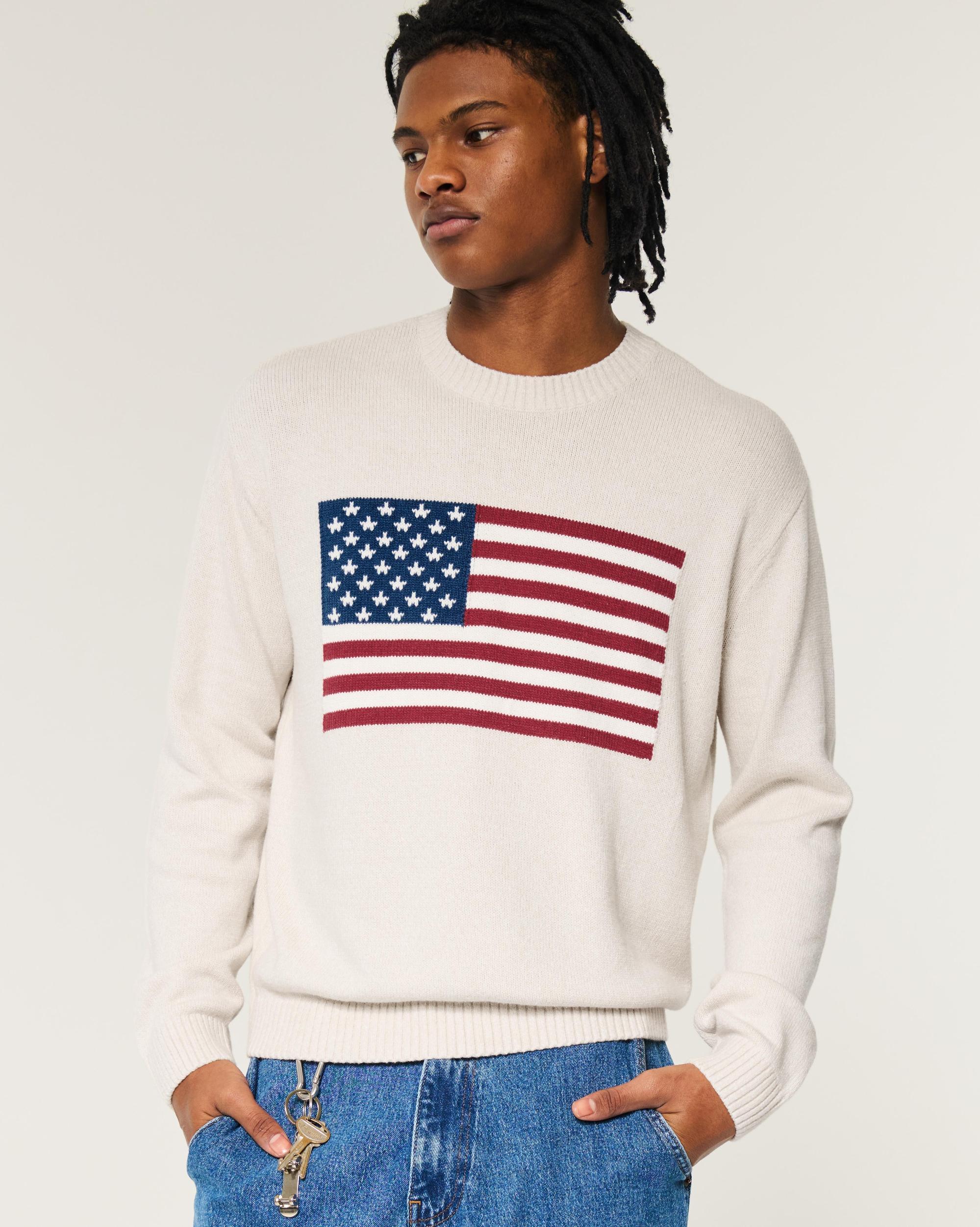 Relaxed American Flag Graphic Crew Sweater Product Image