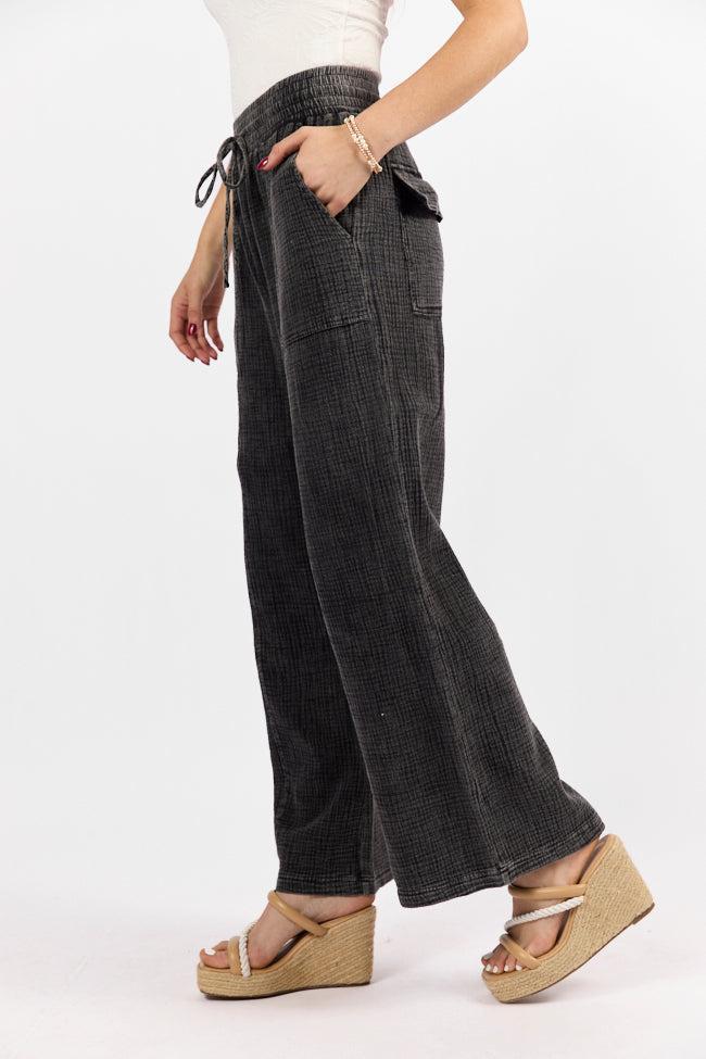 Match My Energy Black Acid Wash Gauze Pants Product Image