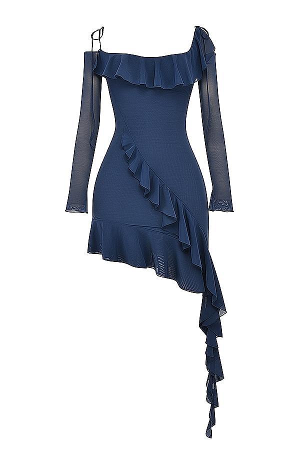 Kiki French Navy Ruffle Mini Dress Product Image