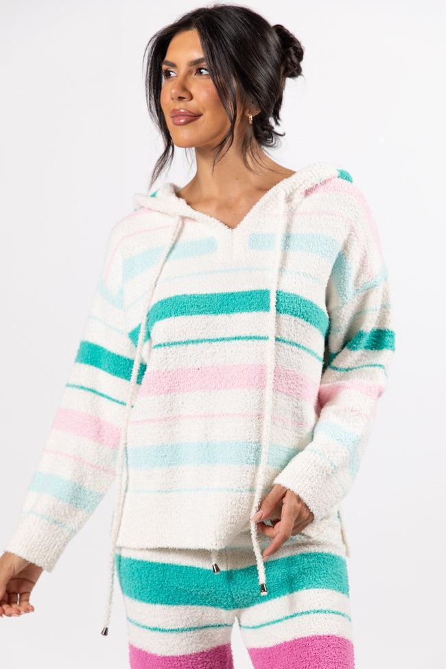 Heart On The Line Multi Striped Fuzzy Hoodie FINAL SALE Product Image