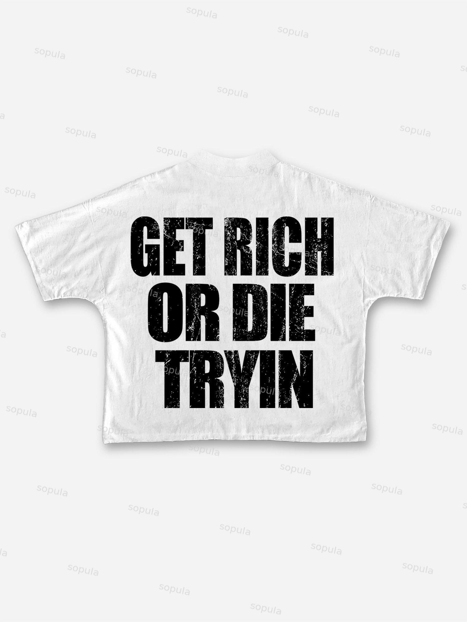Oversized Get Rich Money Portrait Print Cropped T-shirt Product Image