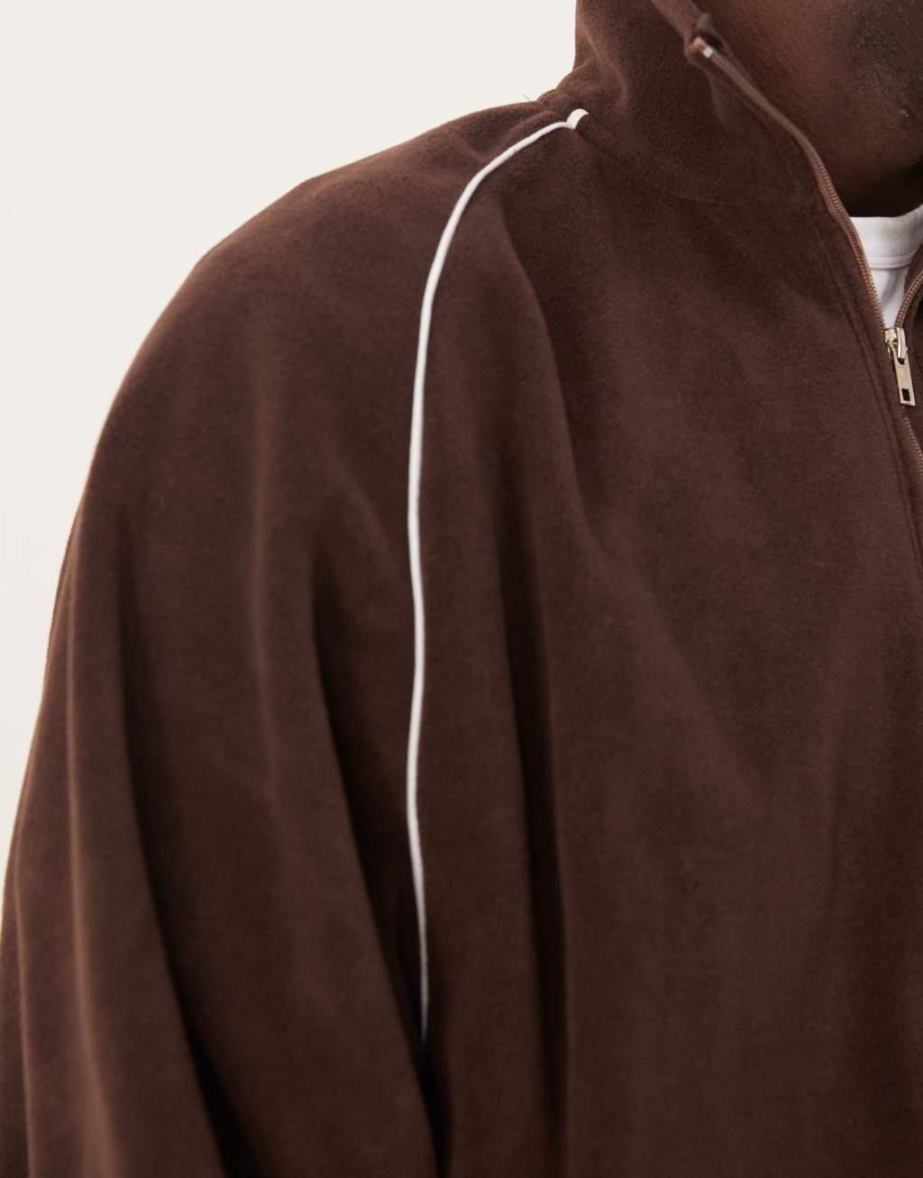 ASOS DESIGN extreme oversize cropped track jacket in brown fleece Product Image