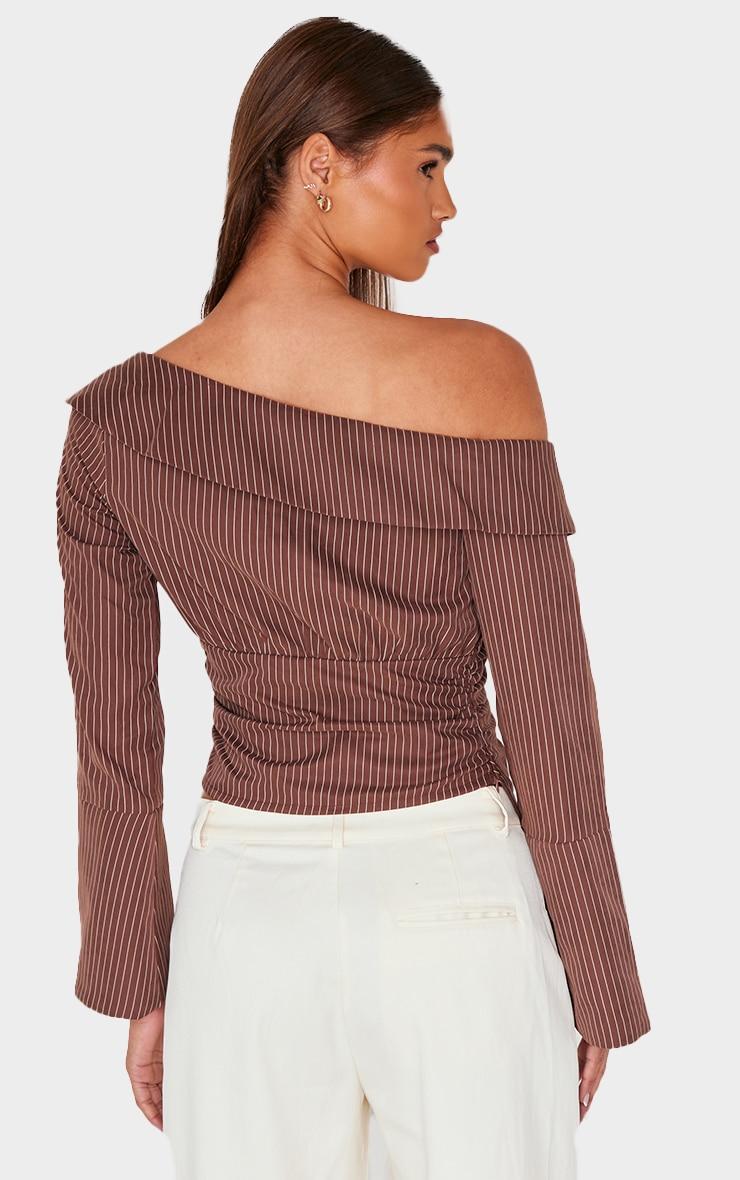Brown Soft Touch Striped Plunge Shirt Product Image