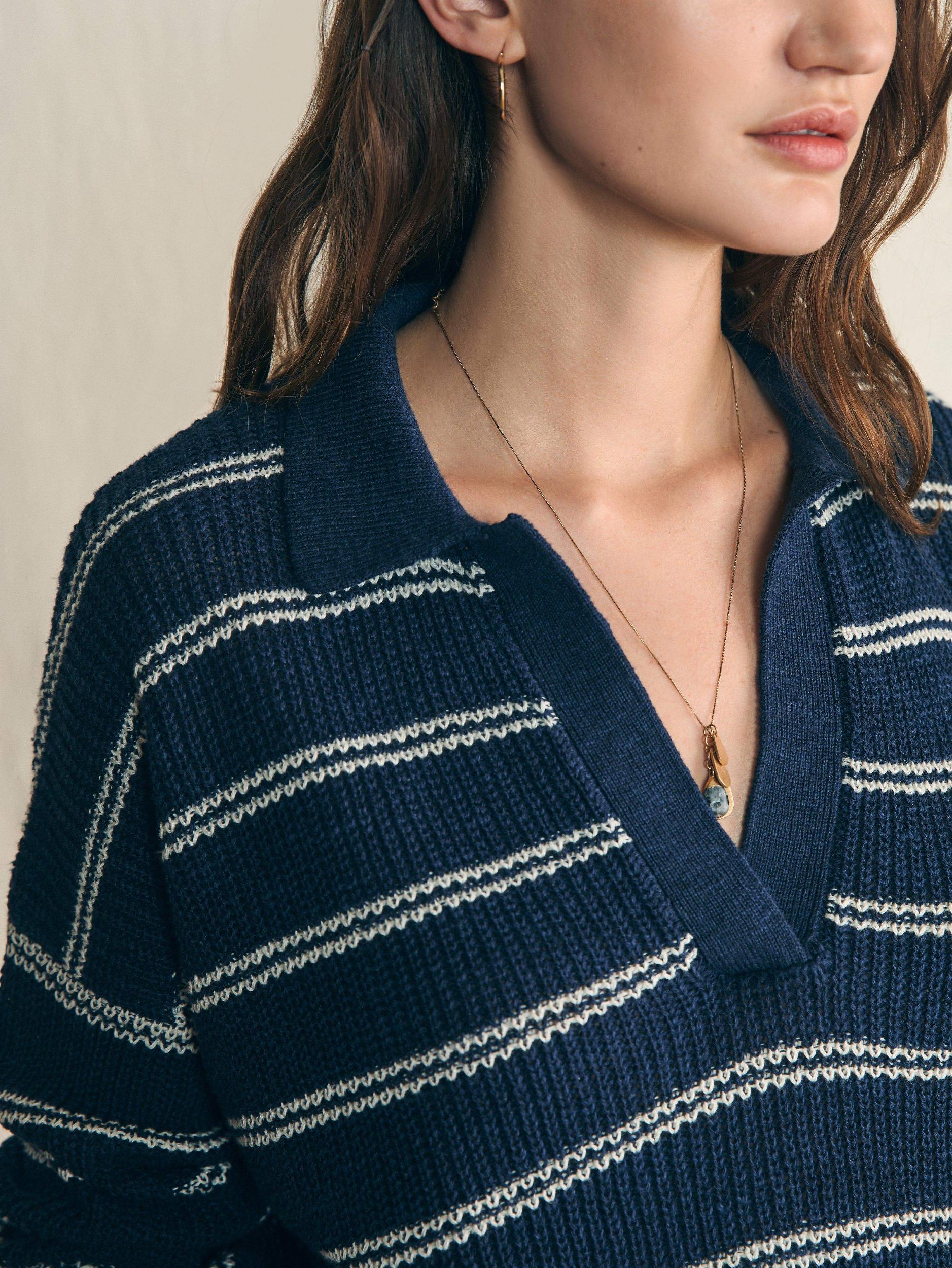 Miramar Linen Polo - Navy Mystic Stripe Female Product Image