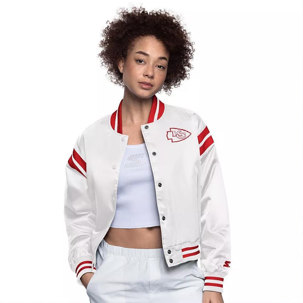 Women's Starter  Cream Kansas City Chiefs Full Count Full-Snap Satin Jacket, Size: Small, Beige Product Image