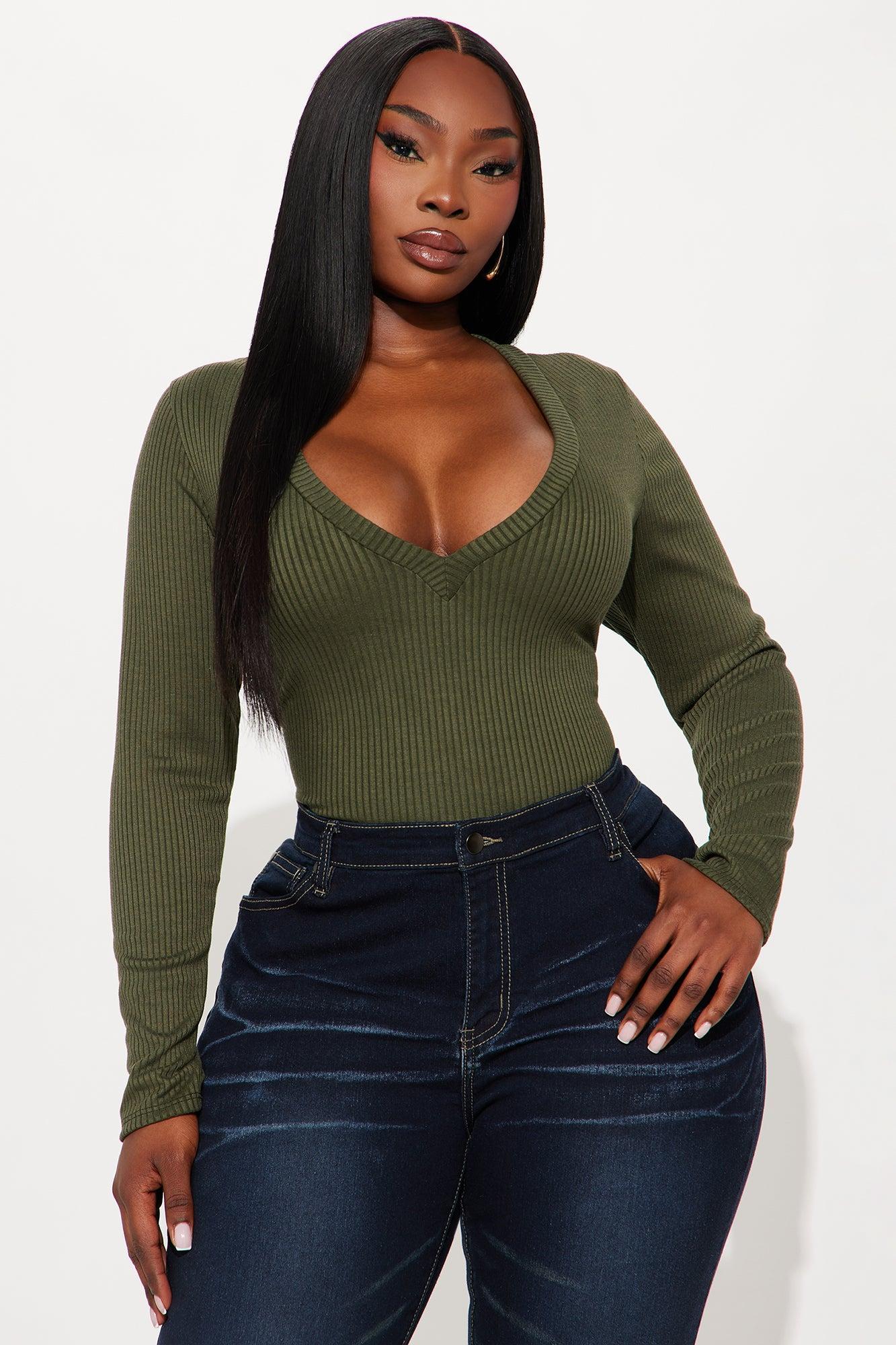 Alora Ribbed Long Sleeve Bodysuit - Olive Product Image