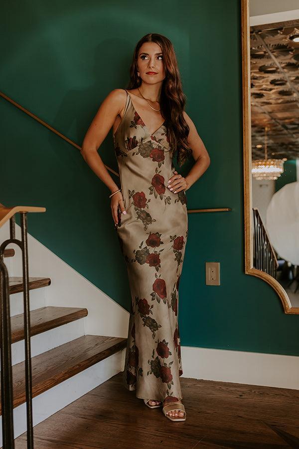 Midnight Garden Satin Floral Maxi Dress Product Image