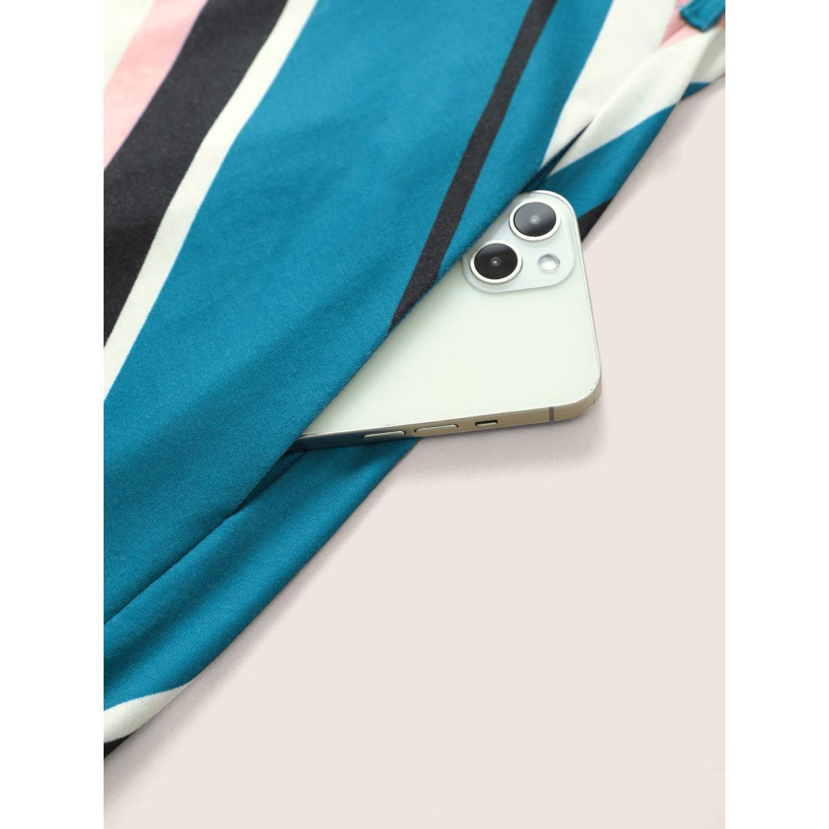 Plus Size Striped Geometric Belted Adjustable Straps Dress Cerulean Women Casual Non U-neck Sleeveless Curvy Midi Dress BloomChic 26/4X Product Image