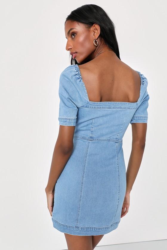Trending Vibe Medium Wash Zip-Front Denim Dress Product Image