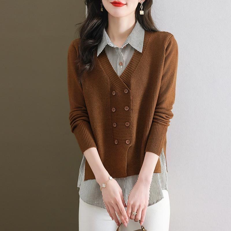Collared Mock Two Piece Button Up Cropped Cardigan Product Image