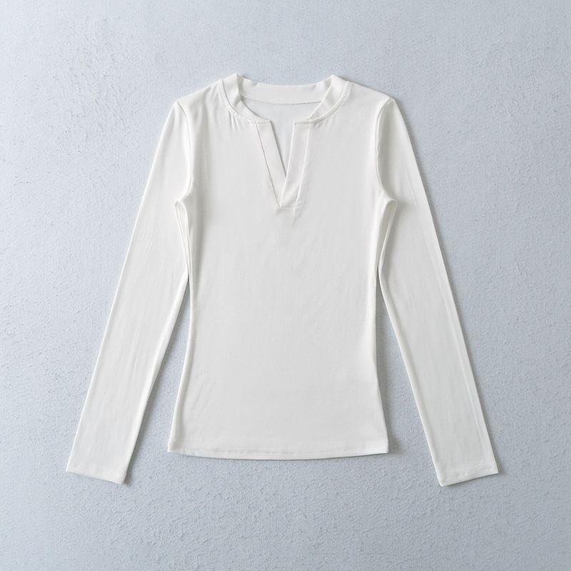 Long-Sleeve V-Neck Plain Tee Product Image