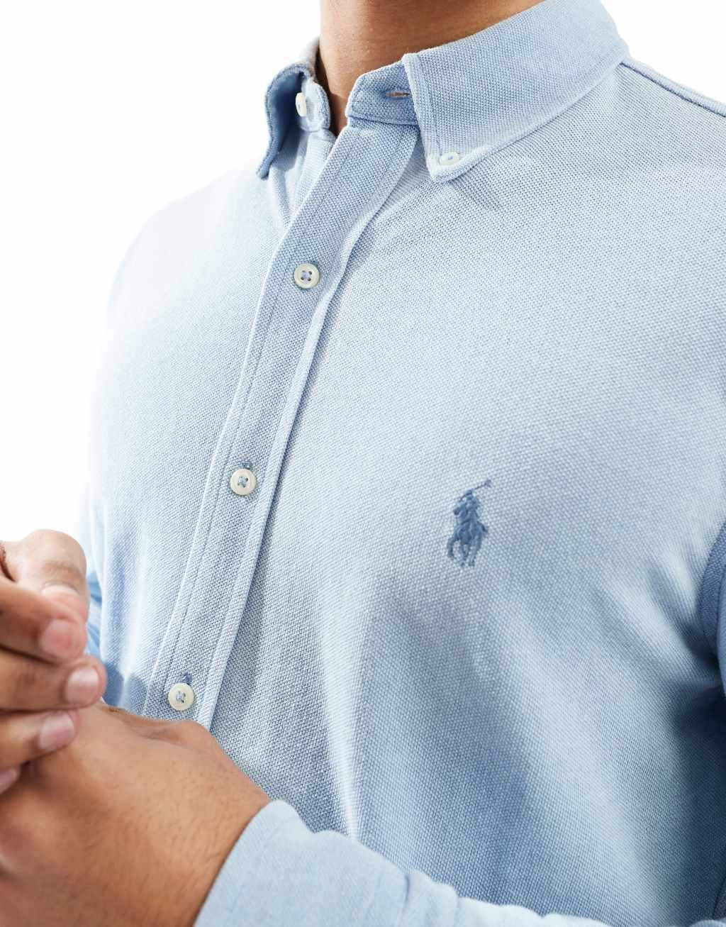 Polo Ralph Lauren icon logo pique shirt in light blue heather Product Image