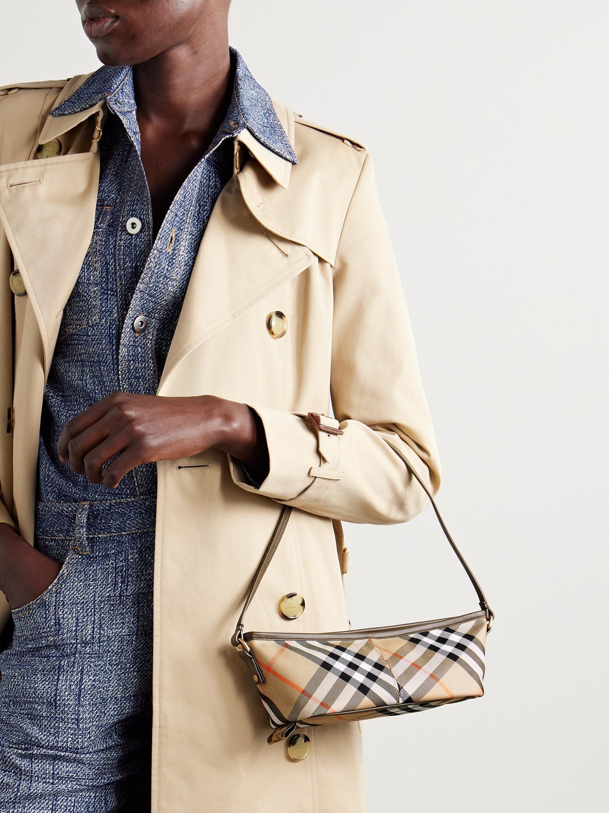 BURBERRY Leather-trimmed Checked Cotton-twill Shoulder Bag In Neutrals Product Image