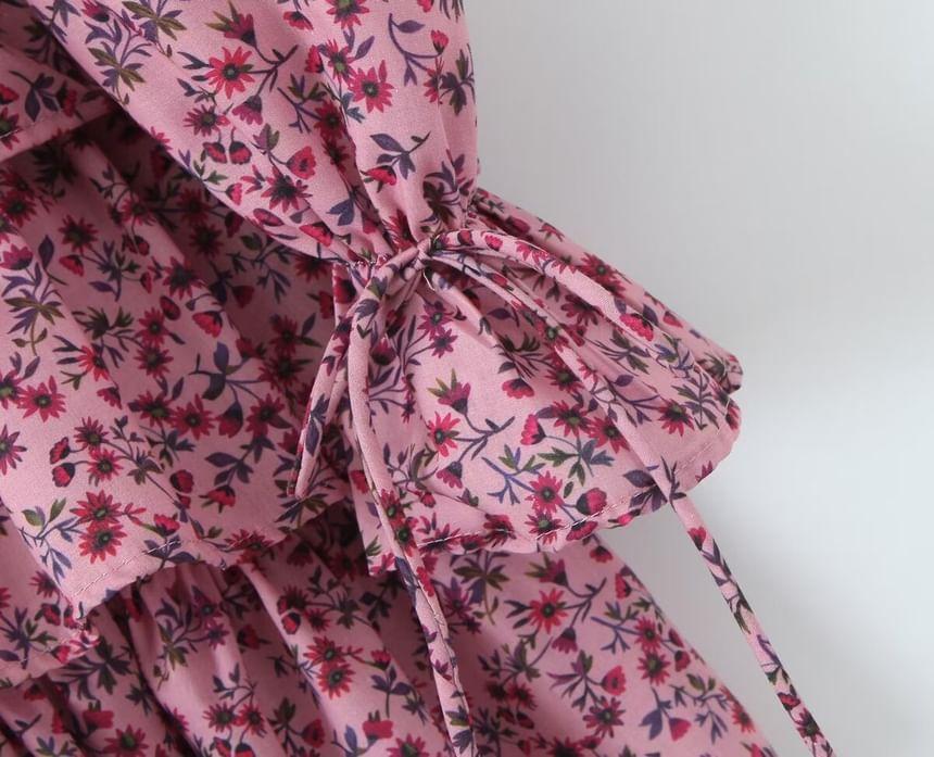 Long-Sleeve Floral Tiered Mini A-Line Dress Product Image