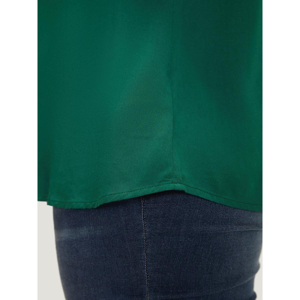 Plus Size ArmyGreen Plain Plicated Detail Batwing Sleeve Curved Hem Blouse Women Office Short sleeve V-neck Work Blouses BloomChic 12/L Product Image