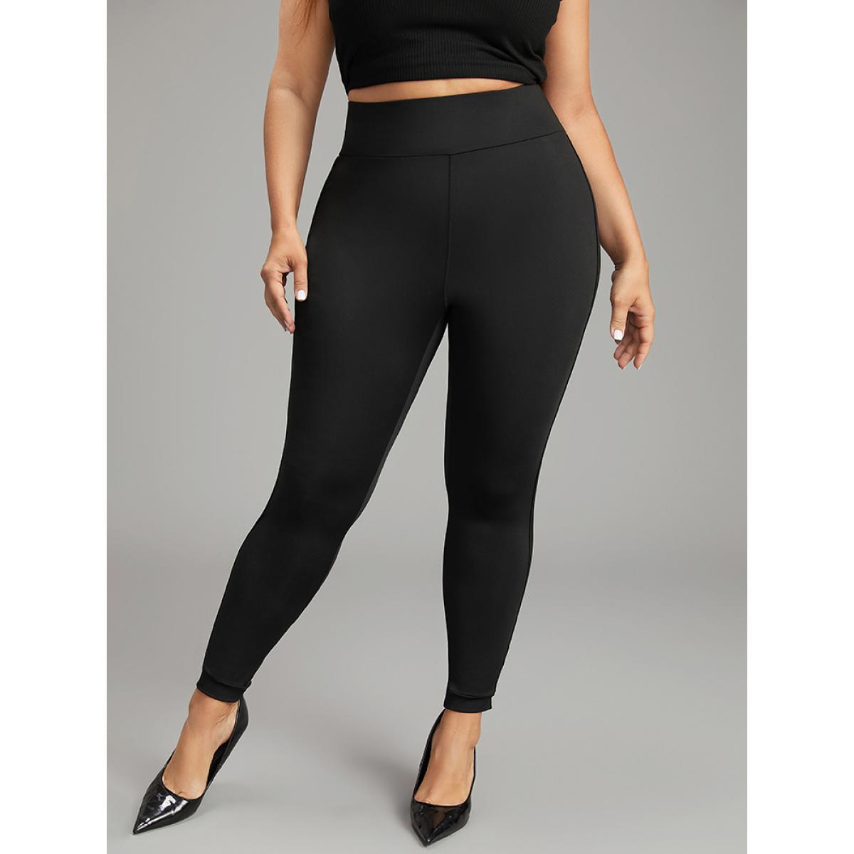 Plus Size Wideband Waist Contrast Webbing Leggings Women Black Casual High stretch Skinny High Rise Dailywear Leggings BloomChic 18-20/2X Product Image