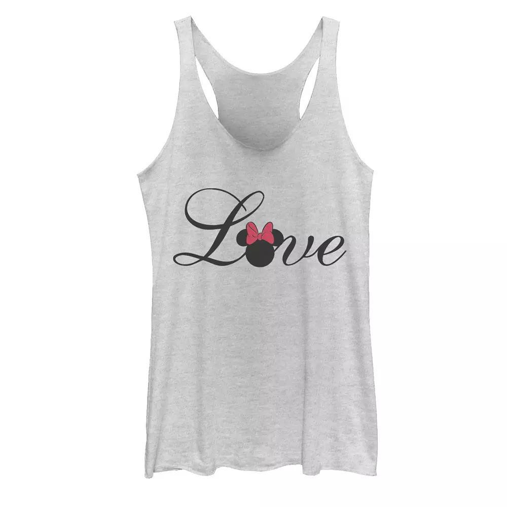 Disney's Mickey And Friends Minnie Love Text Juniors' Racerback Graphic Tank Top, Girl's, Size: XS, White Grey Product Image