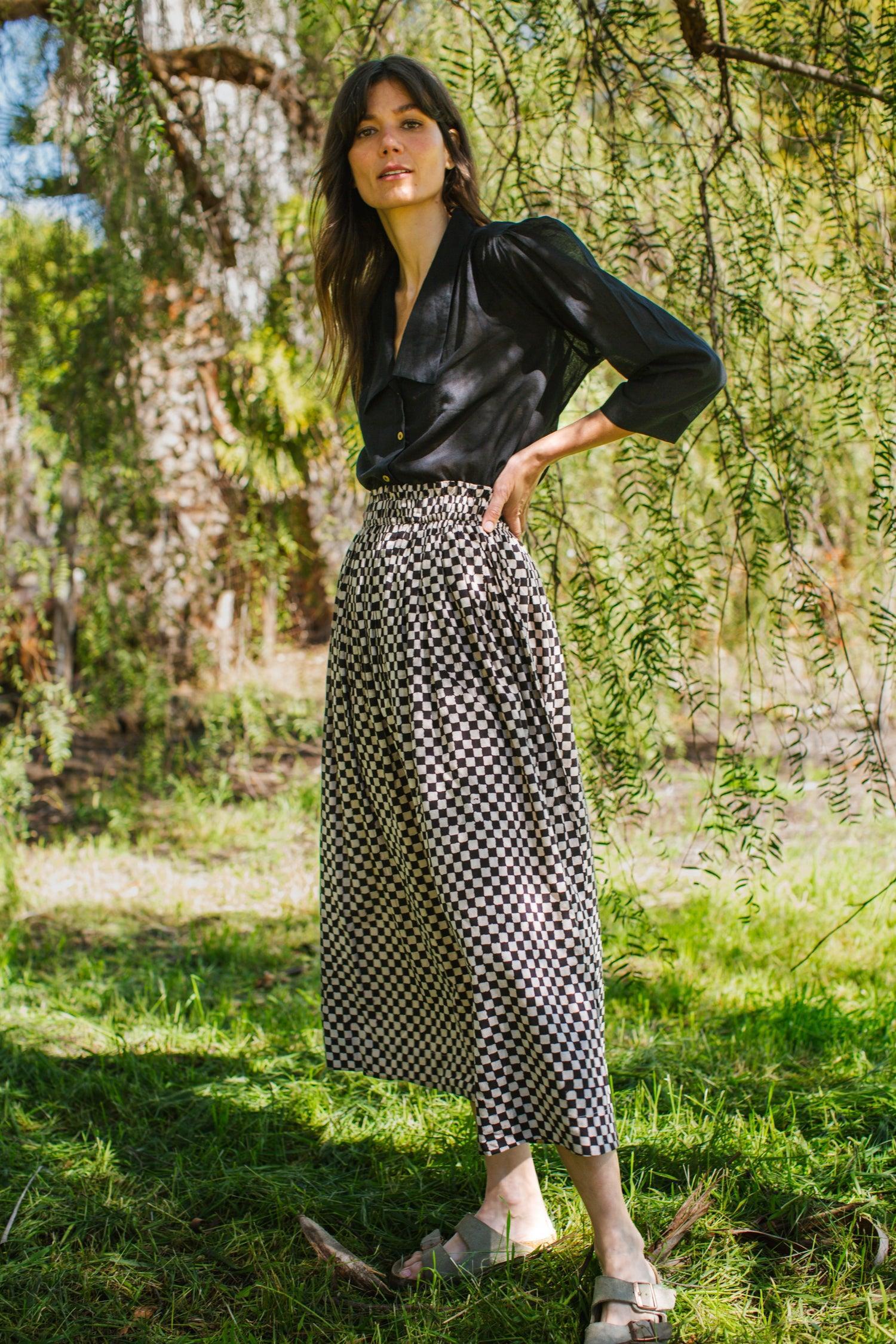 Block Printed Black Skirt Product Image