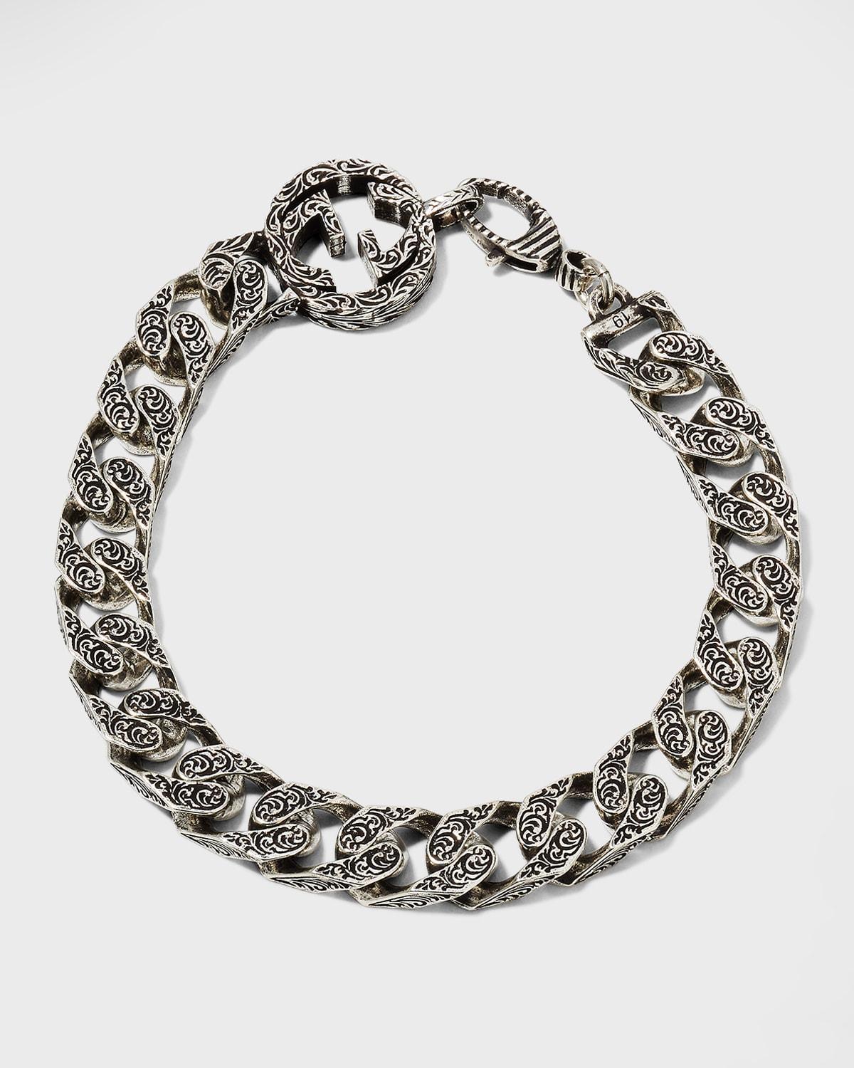 Mens Paisley Interlocking G Silver Bracelet Product Image