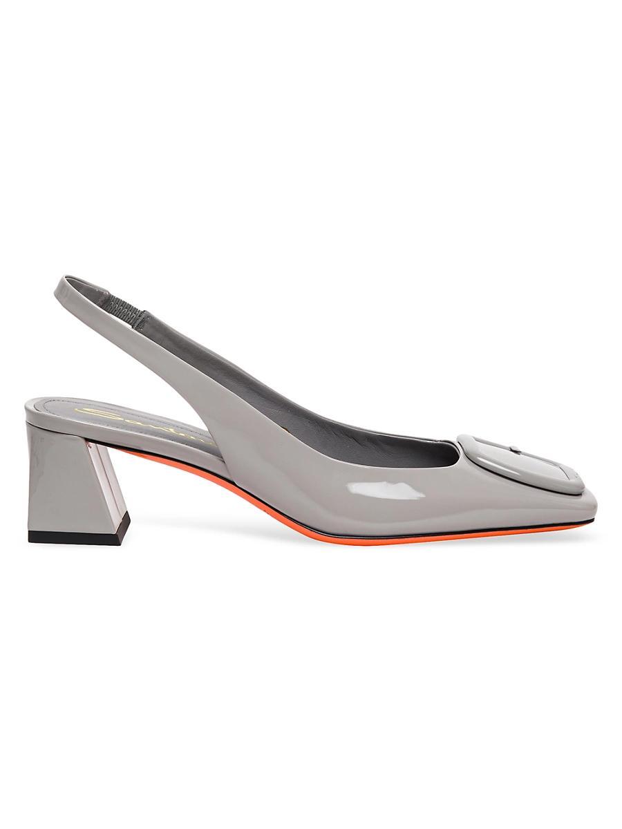 Santoni Womens Patent Leather Mid-Heel Slingback Pumps Product Image